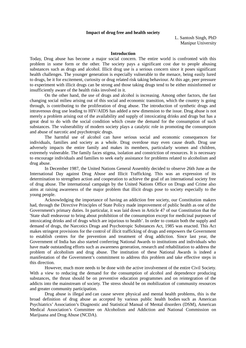 essay on drug free society